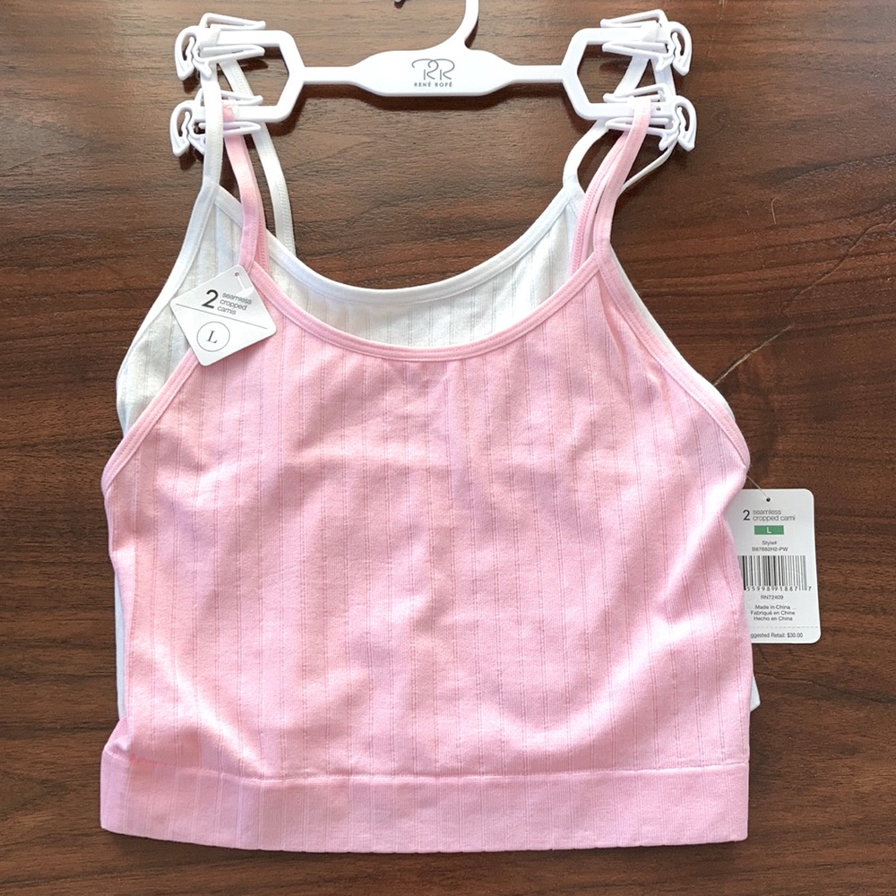 Rene Rofe Cropped Camis - Set of 2 (1 white, 1 pink) - size Large.